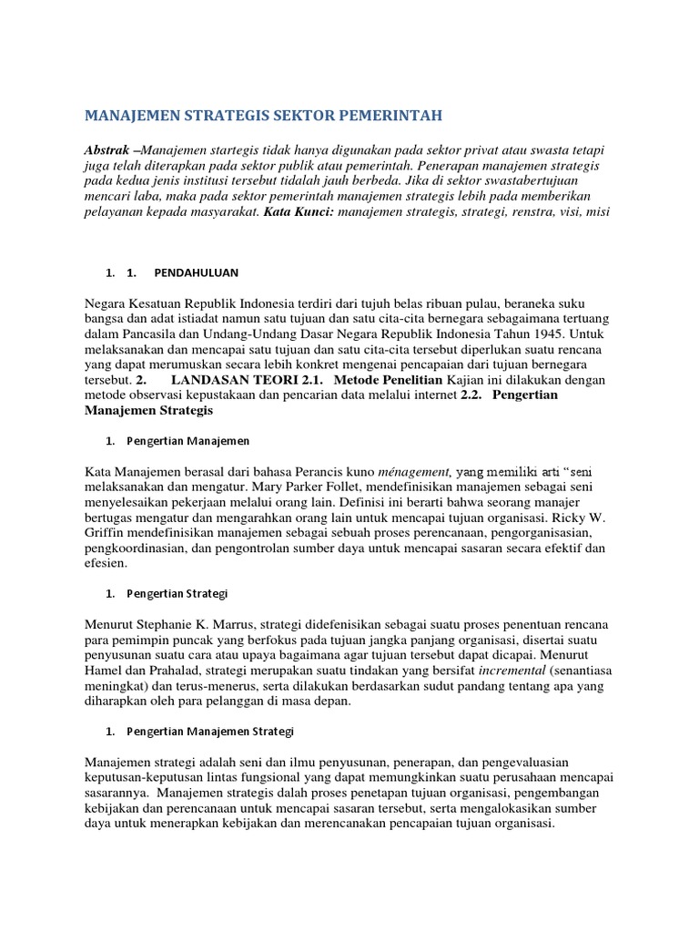 Manajemen Strategis Sektor Pemerintah Pdf