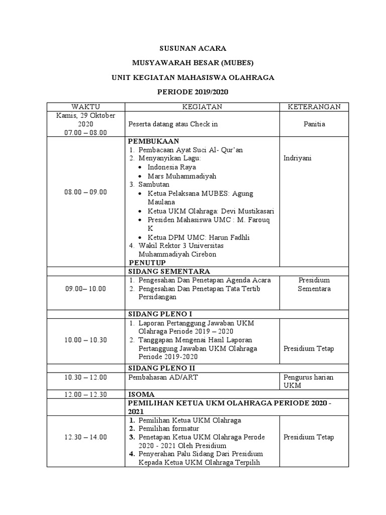 AGENDA ACARA Mubes Ukm or 2019 2020 | PDF | Sains & Matematika