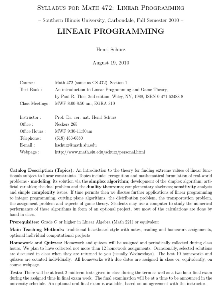 Math 472 | PDF | Linear Programming | Test (Assessment)