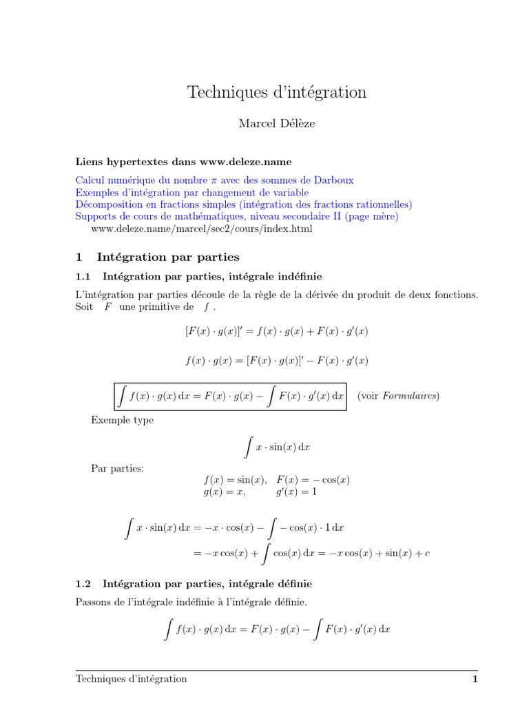 Intégration par parties et techniques | PDF | Intégral | Zone