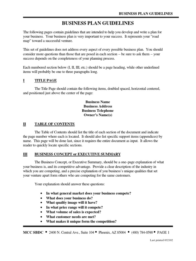 Business Plan Development Guidelines | PDF