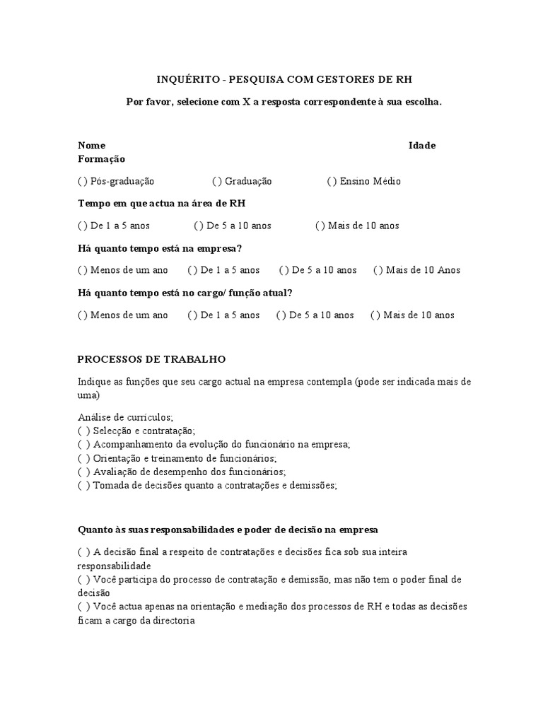 Inquérito com Gestores de RH | PDF | Carreira e Crescimento | Negócios