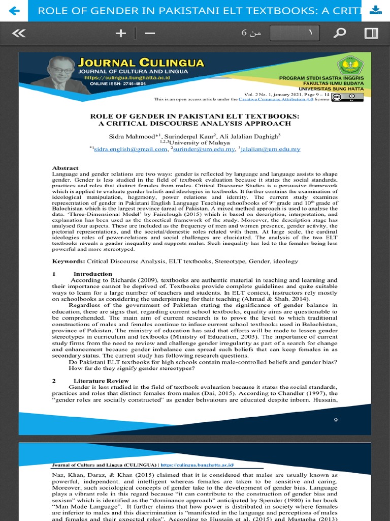 Role of Gender in Pakistani Elt Textbooks: A Critical Discourse ...
