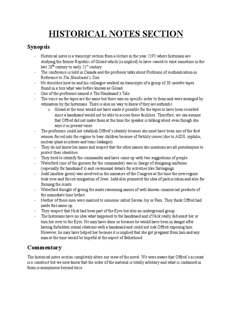 Historical Notes Section Synopsis PDF