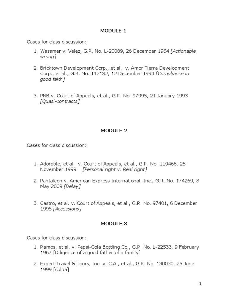 Key Legal Cases for Class Discussion | PDF | Civil Law (Legal System ...