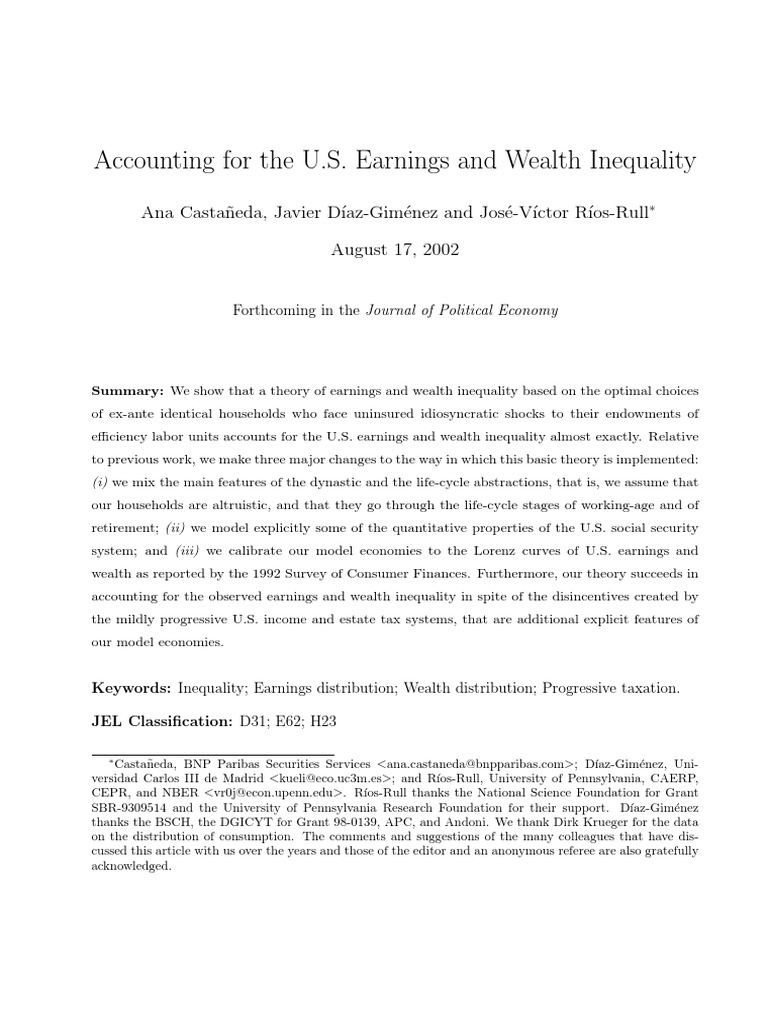 Castañeda Díaz-Giménez y Ríos-Rull 2002 | PDF | Economic Inequality ...