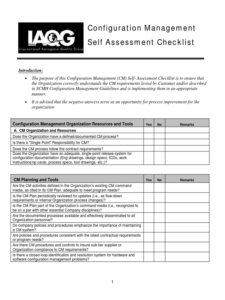 Configuration Management Self Assessment Checklist | Download Free PDF ...
