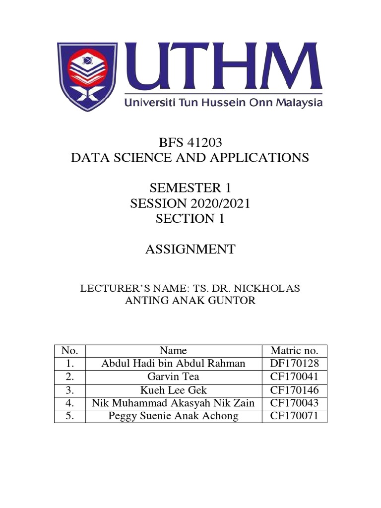 Data Science Cover & Content of Project Report | PDF