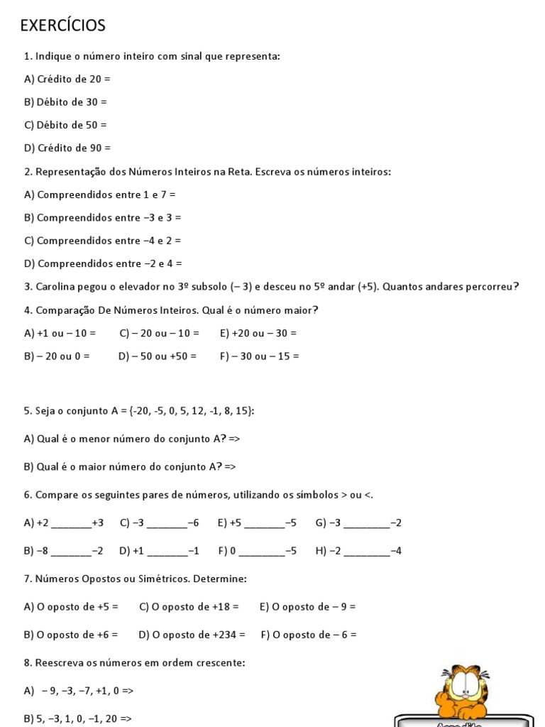 7 Ano - Números Inteiro Exercícios | PDF