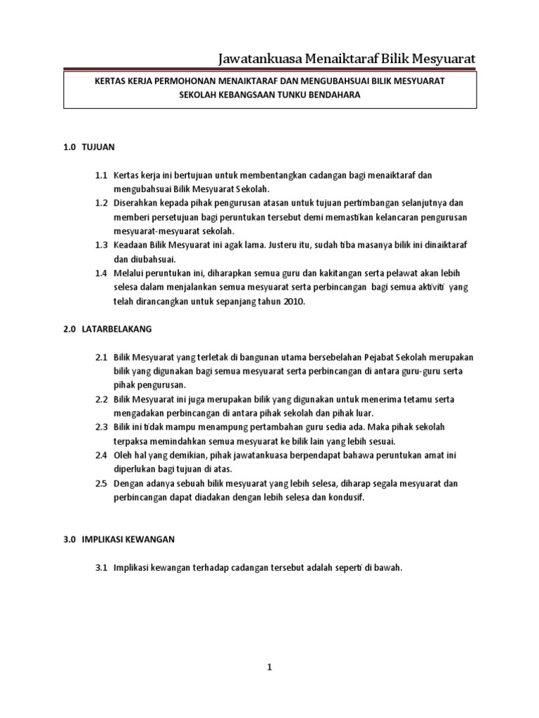 KERTAS KERJA BILIK MESYUARAT