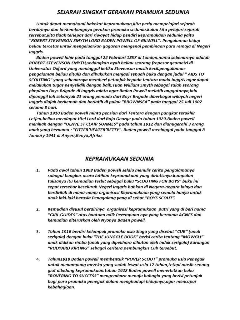 Sejarah Singkat Gerakan Pramuka Sedunia