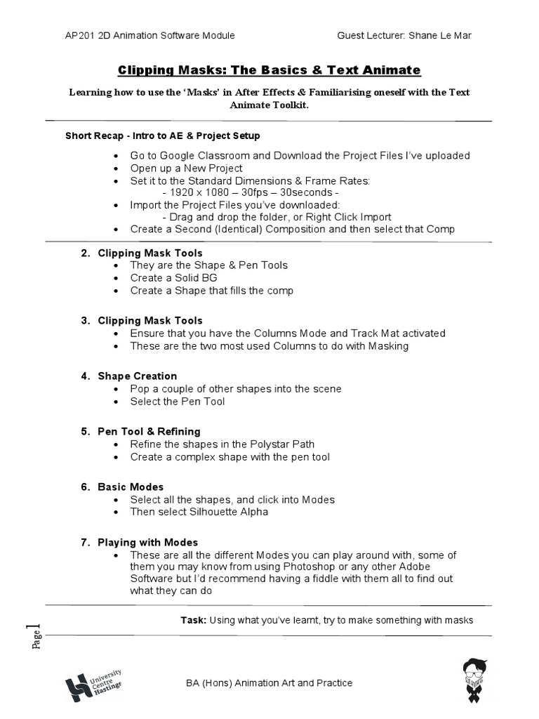 (Student Sheet) Clipping Masks The Basics & Text Animate | PDF | Computers