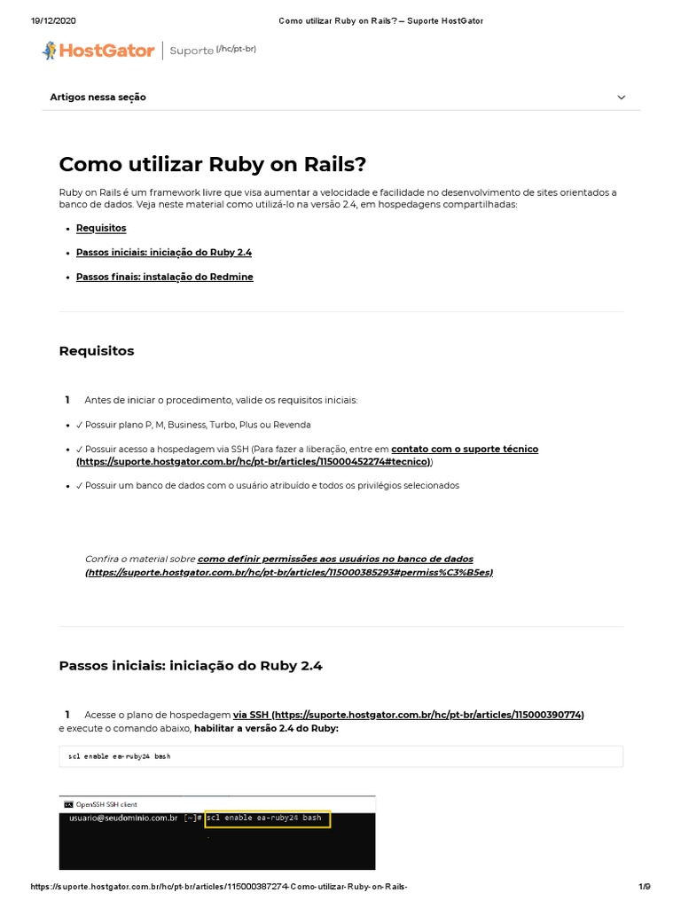 Hospedagem Ruby On Rails - Suporte HostGator | PDF | Ruby On Rails ...