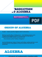 Introduction of Algebra by Jennifer Damasco Bse Math 3b (Group 5)