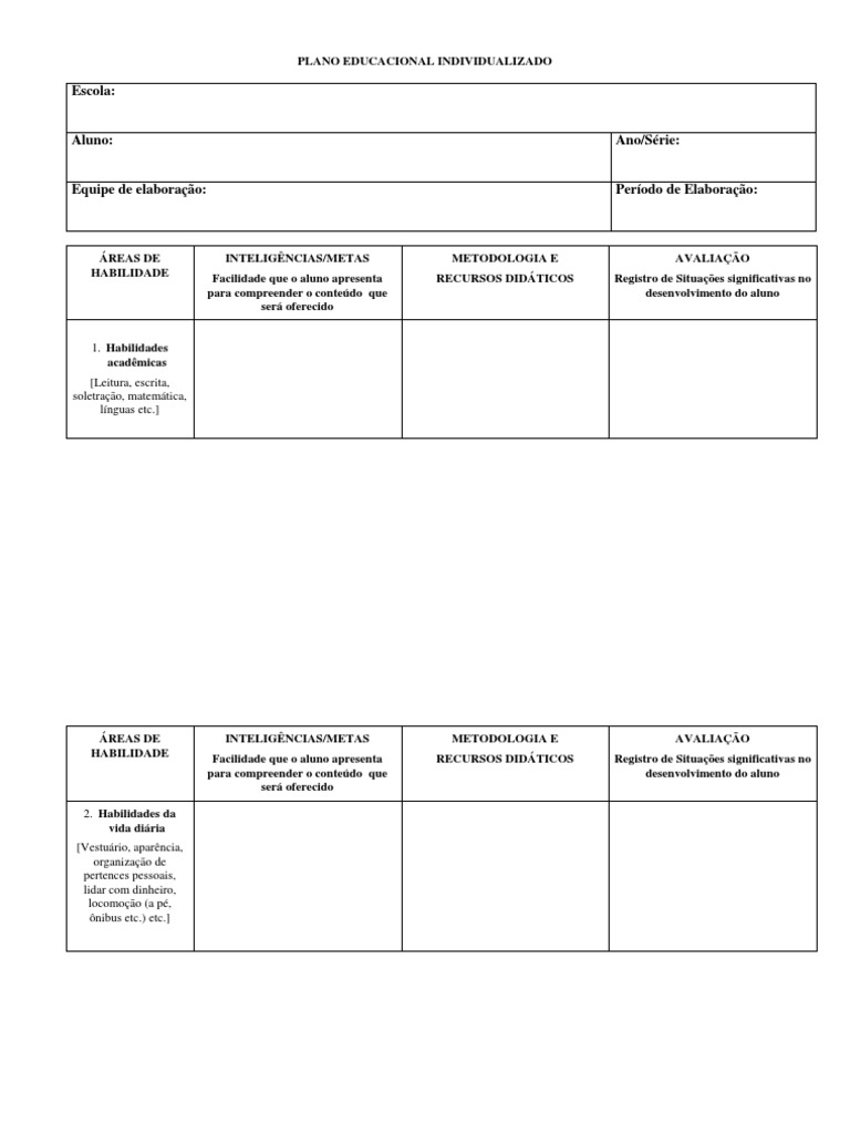 Modelo Pei Plano Educacional Individualizado | PDF | Natureza humana ...