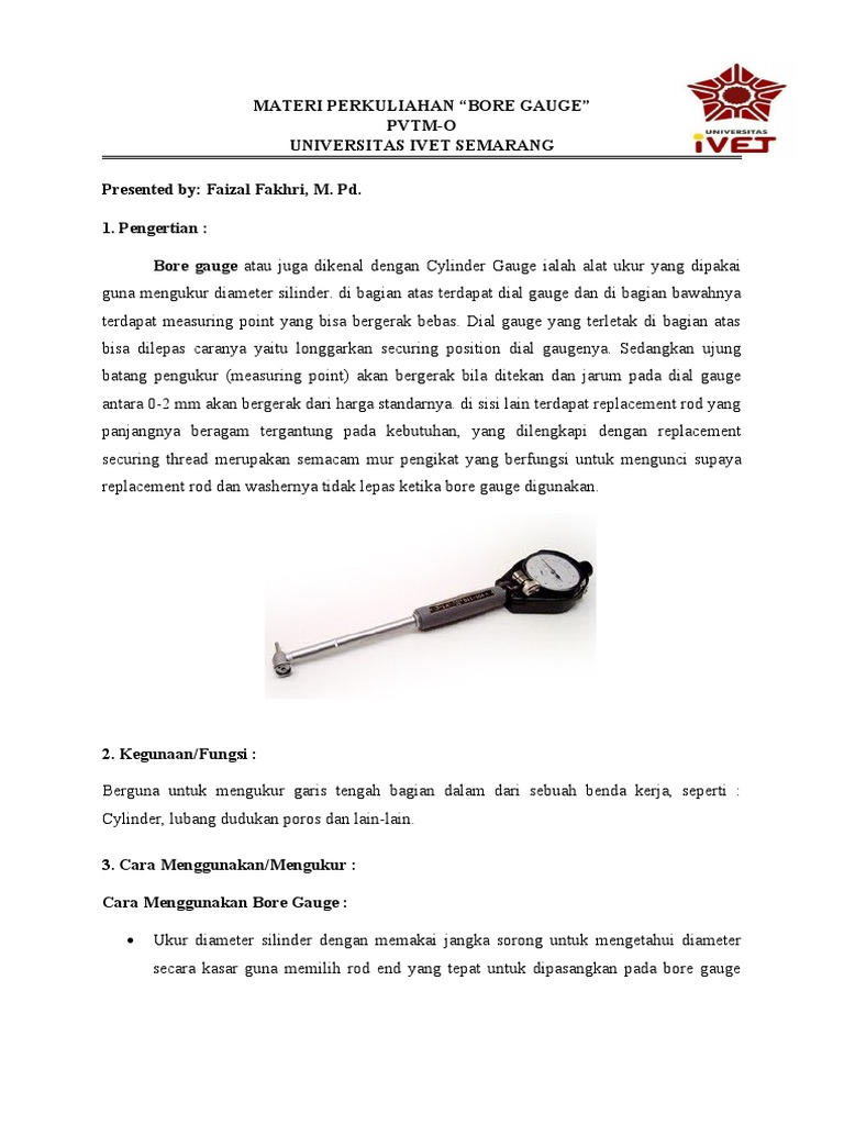 Bore Gauge Pengertian Dan Cara Kerjanya PDF