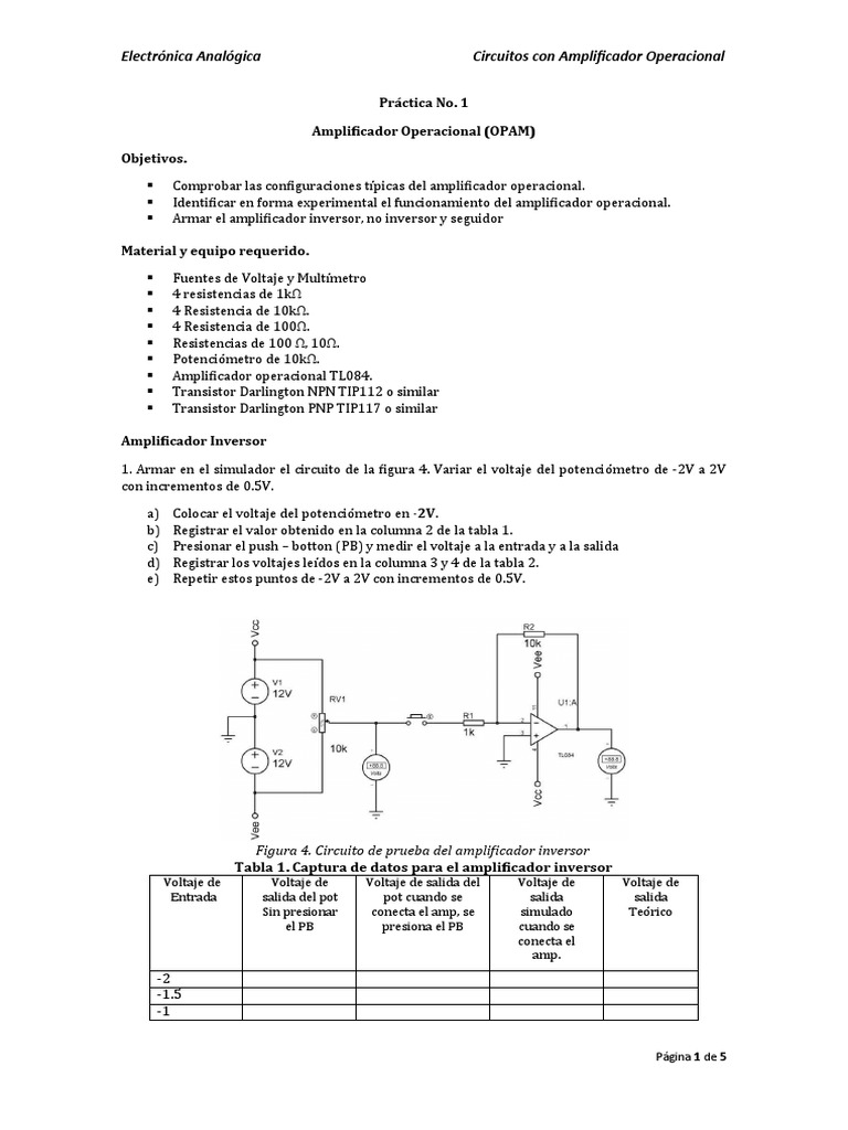 Opam Practicas | PDF | Amplificador operacional | Resistencia Eléctrica ...