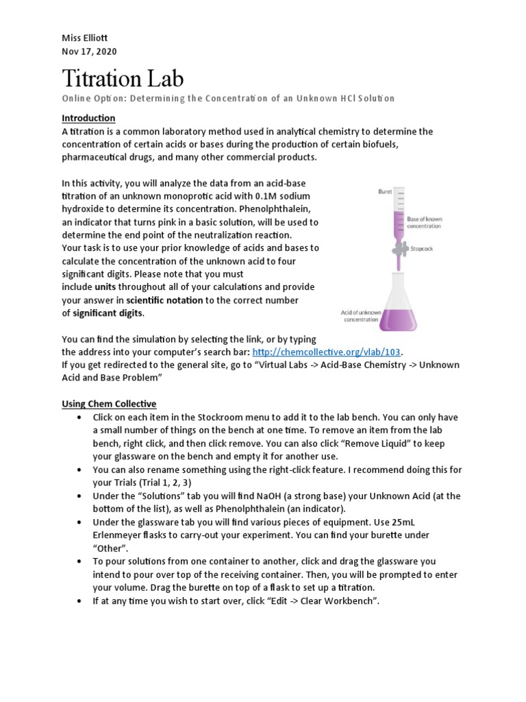 Online Titration Lab PDF Titration Chemistry