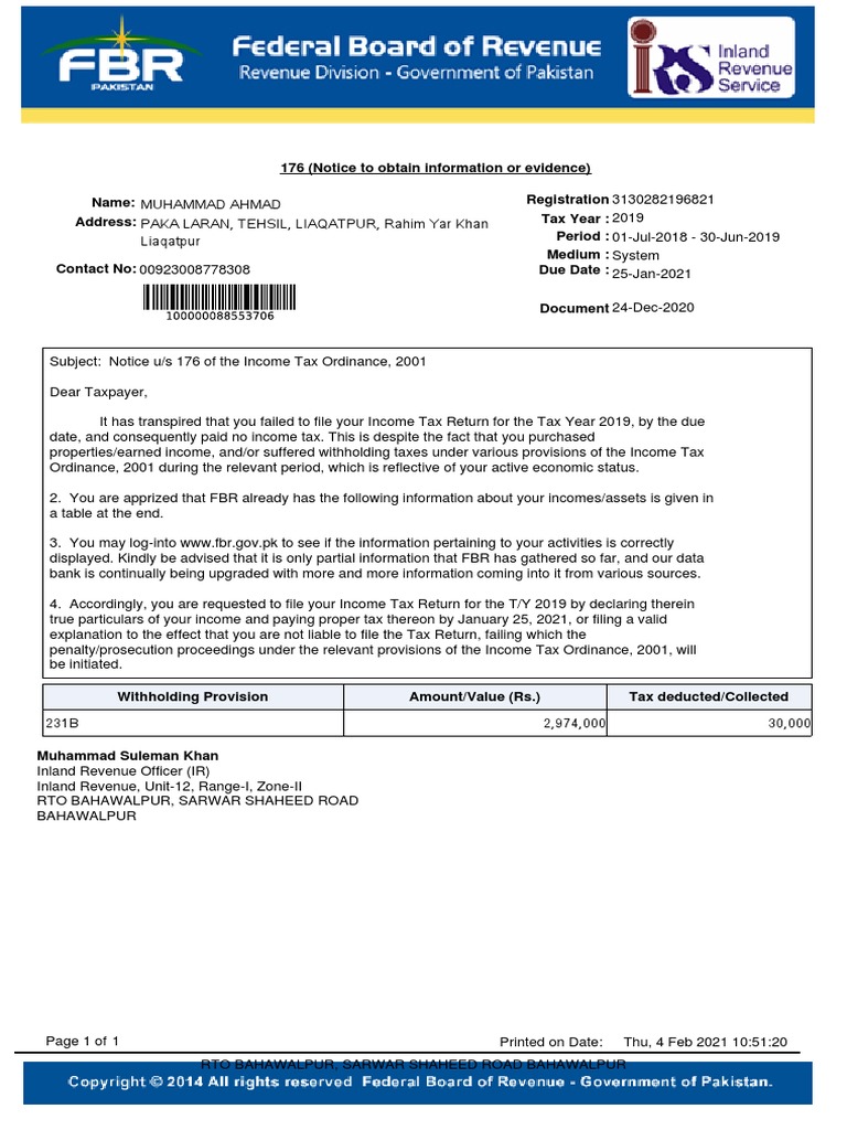 Income Tax Notice for 2019 Filing | PDF | Tax Return (United States ...