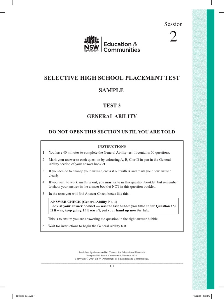 Year 7 Selective School Test Practice | PDF | Question