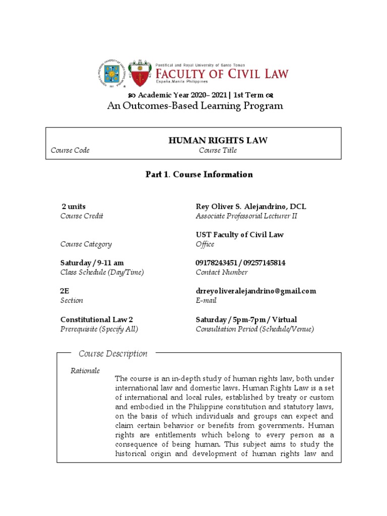 Human Rights Law Course Overview | PDF | Treaty | Human Rights
