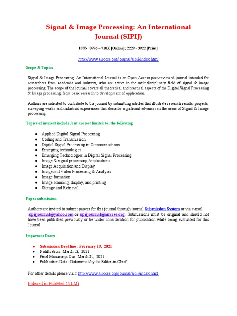 Signal & Image Processing Journal Guide | PDF | Computers | Technology ...