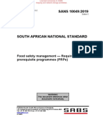 Sans 10049:2019: Food Safety Management - Requirements For Prerequisite Programmes (PRPS)