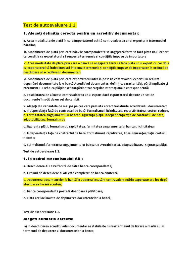 Test de Autoevaluare 1 | PDF