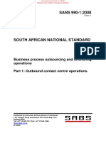 SANS 990-1:2008: Business Process Outsourcing and Offshoring Operations Part 1: Outbound Contact Centre Operations
