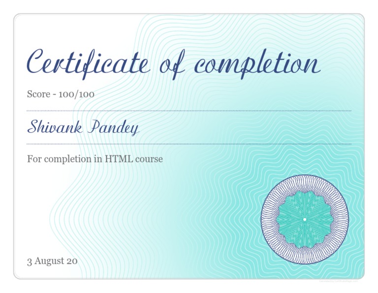 Certificate of Course Completion in HTML | PDF