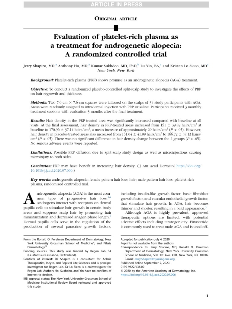 Evaluation of PlateletRich Plasma As A Treatment For