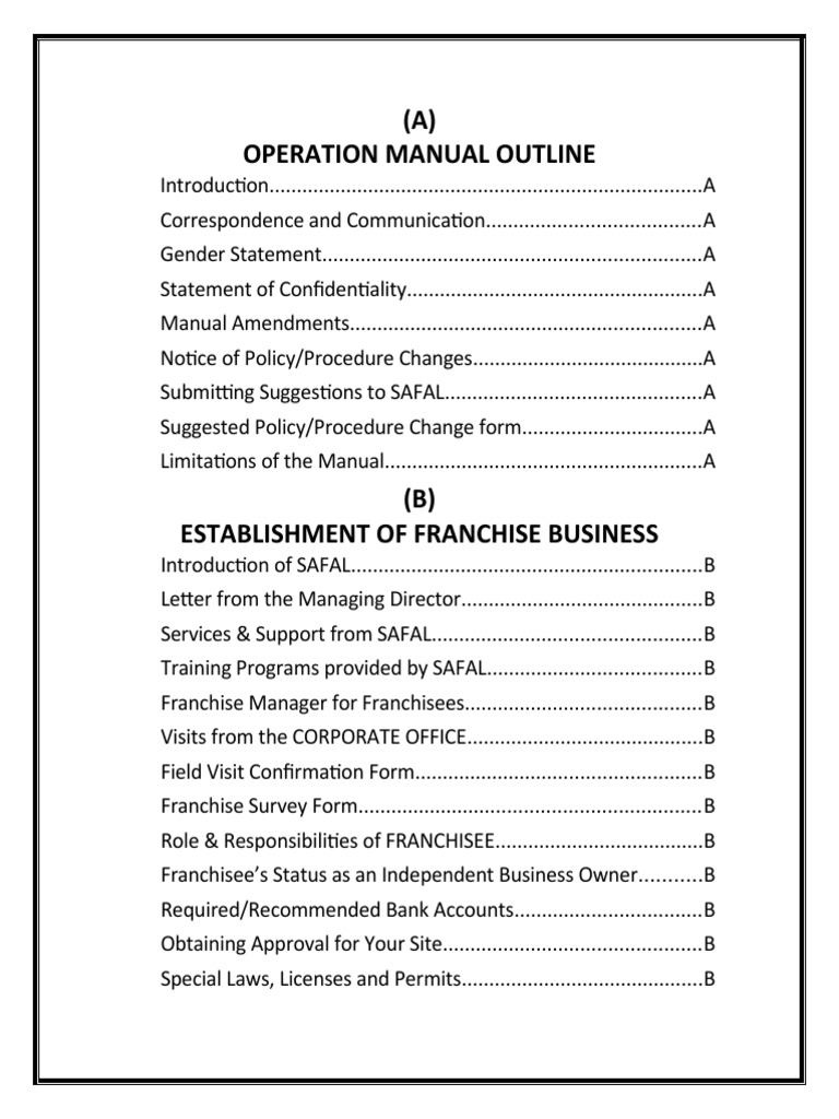 (A) Operation Manual Outline | PDF | Franchising | Point Of Sale