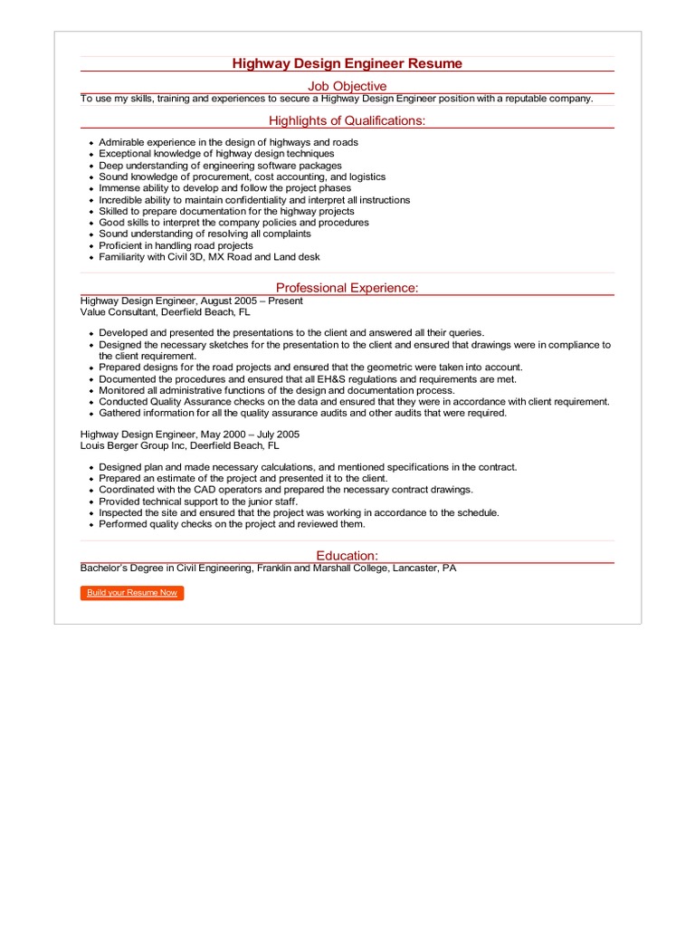 Highway Design Engineer Resume Overview | PDF | Engineer | Audit