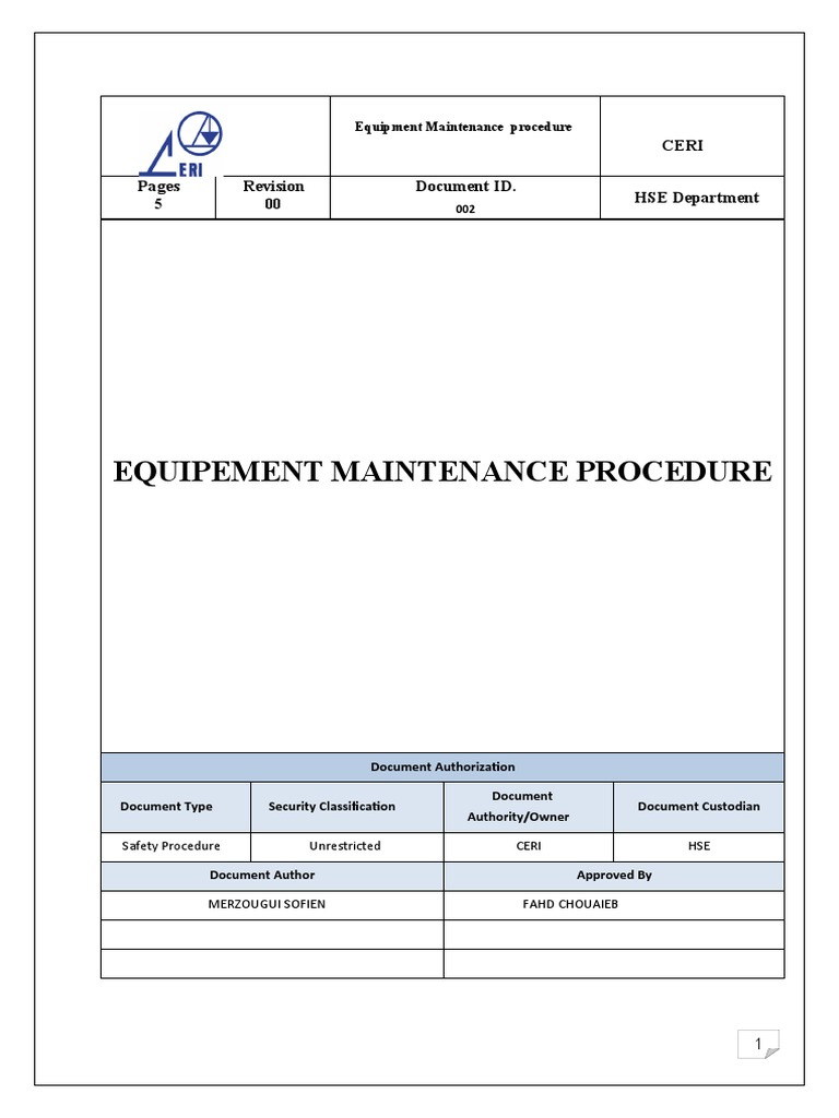 Equipment Maintenance Procedure Guide | PDF | Safety | Business
