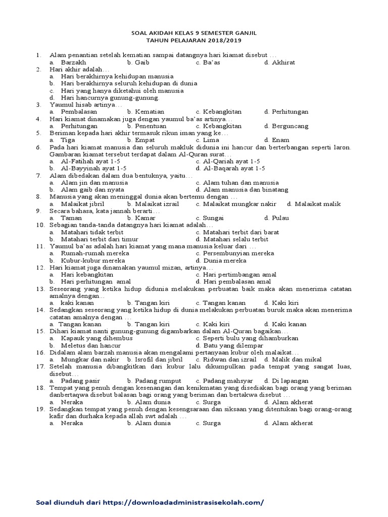 Persiapan Optimal: Download Soal UAS Semester 1 Akidah Akhlak Kelas 9 Kurikulum 2013