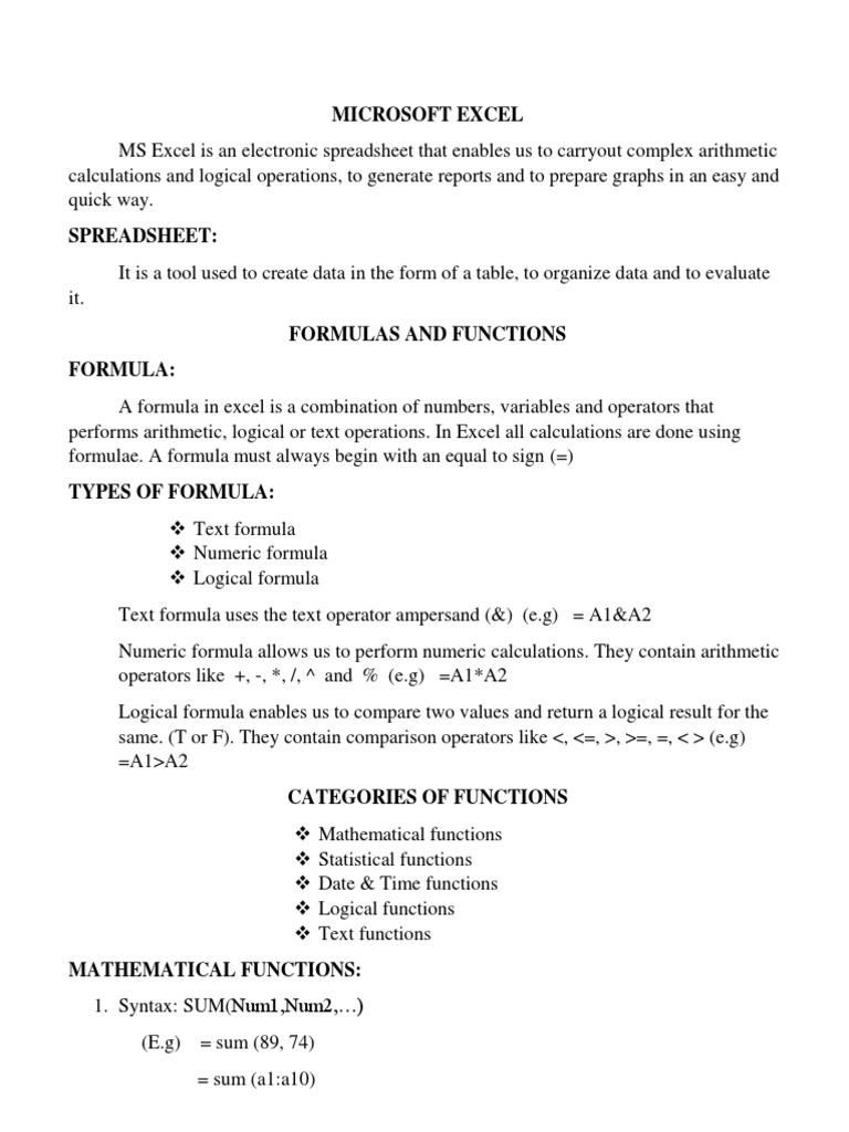 Excel-Formulas and Functions | PDF | Formula | Microsoft Excel