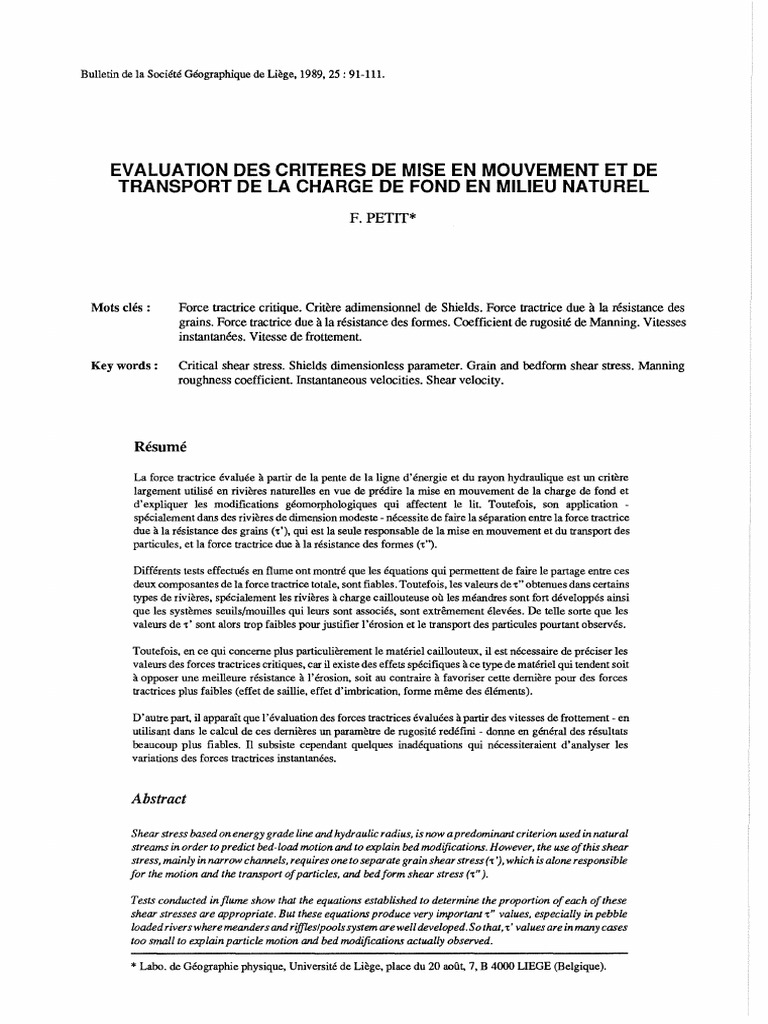 Évaluation de la force tractrice en rivière | PDF | Friction | Physique