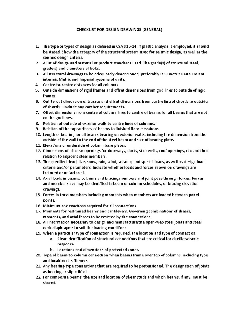 Design Drawings Checklist for Structures | PDF | Truss | Beam (Structure)