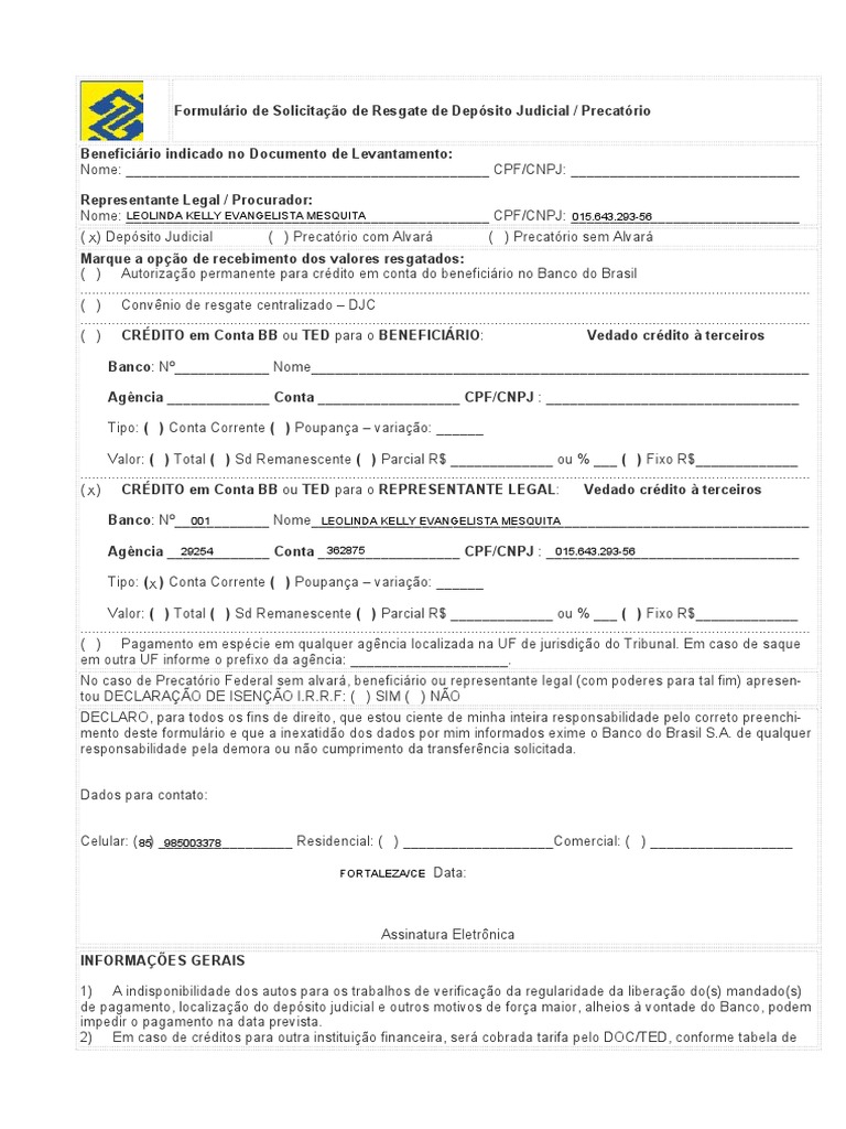 Solicitação de Resgate RPV - BB | PDF | Conta de transação | Justiça