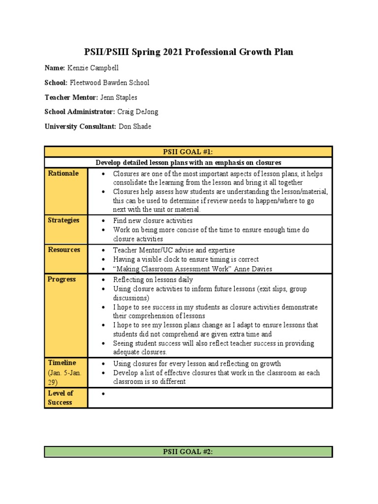 Spring 2021 Teacher Growth Plan | PDF | Educational Assessment | Lesson ...