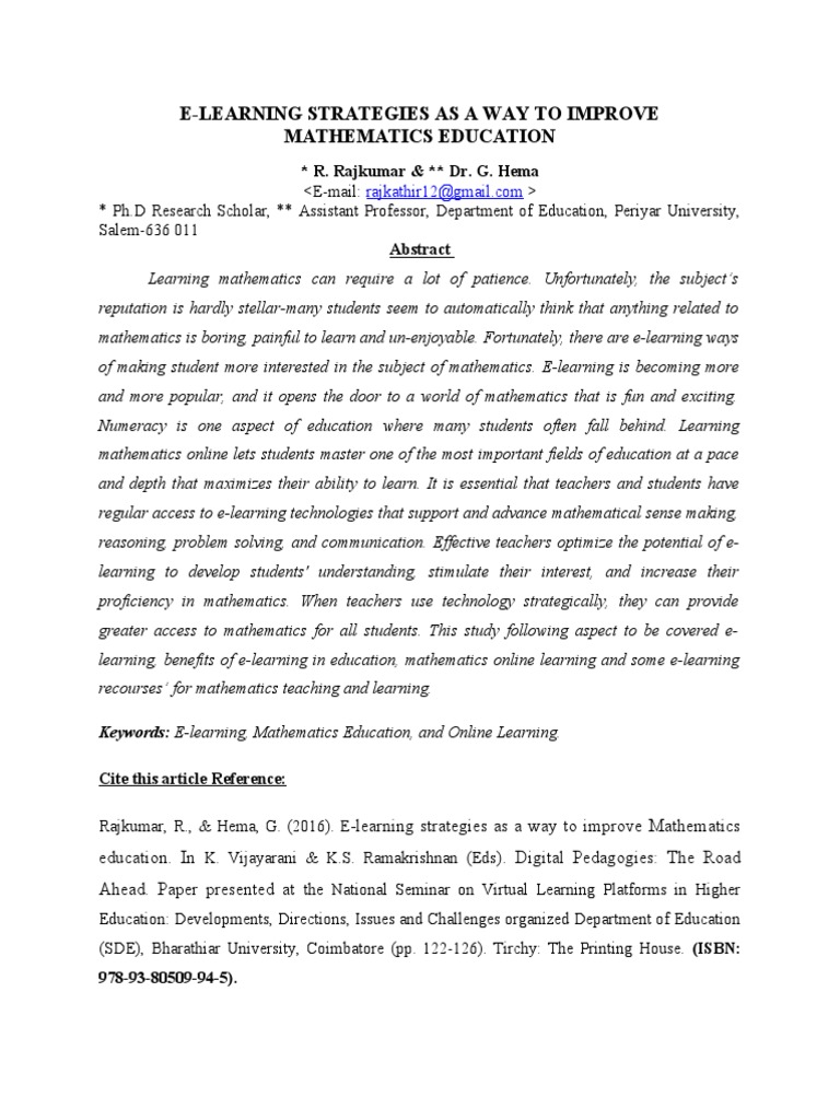 E-Learning Strategies for Math Improvement | PDF | Educational ...