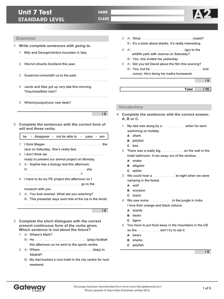 English Class A2 Unit 7