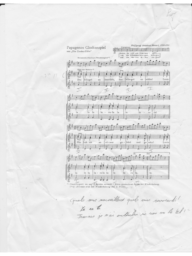 Papageno Glockenspiel Mozart Partition Chorale PDF