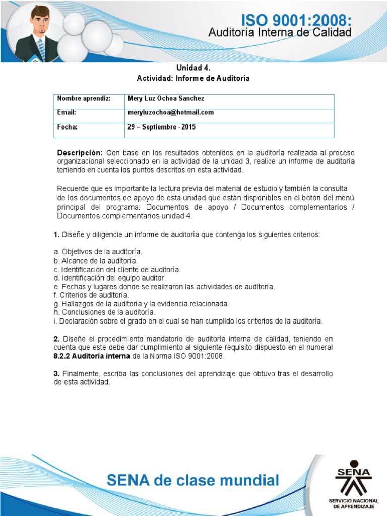 Informe de Auditoría ISO 9001:2015 | PDF | Sistema de manejo de calidad ...