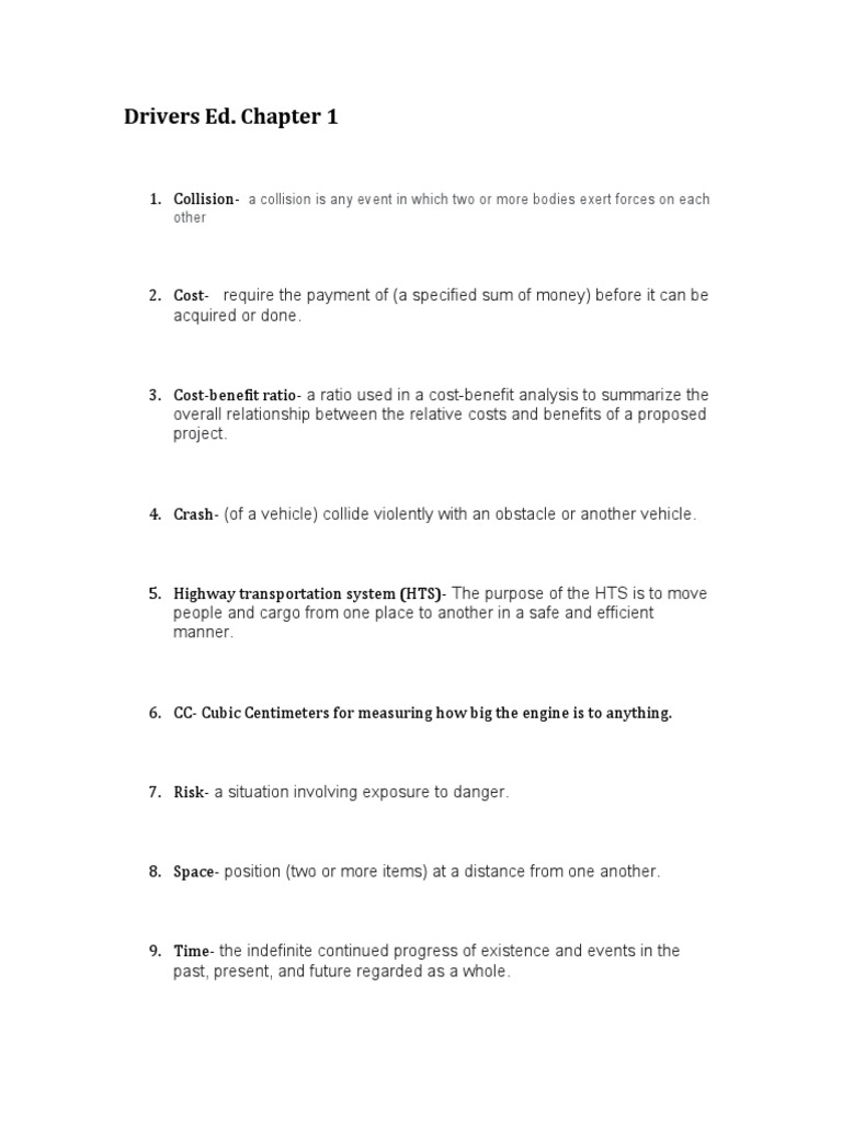 Drivers Ed. Chapter 1: 1. Collision | PDF