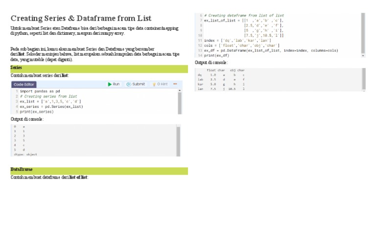 Membuat Series dan DataFrame dari List | PDF