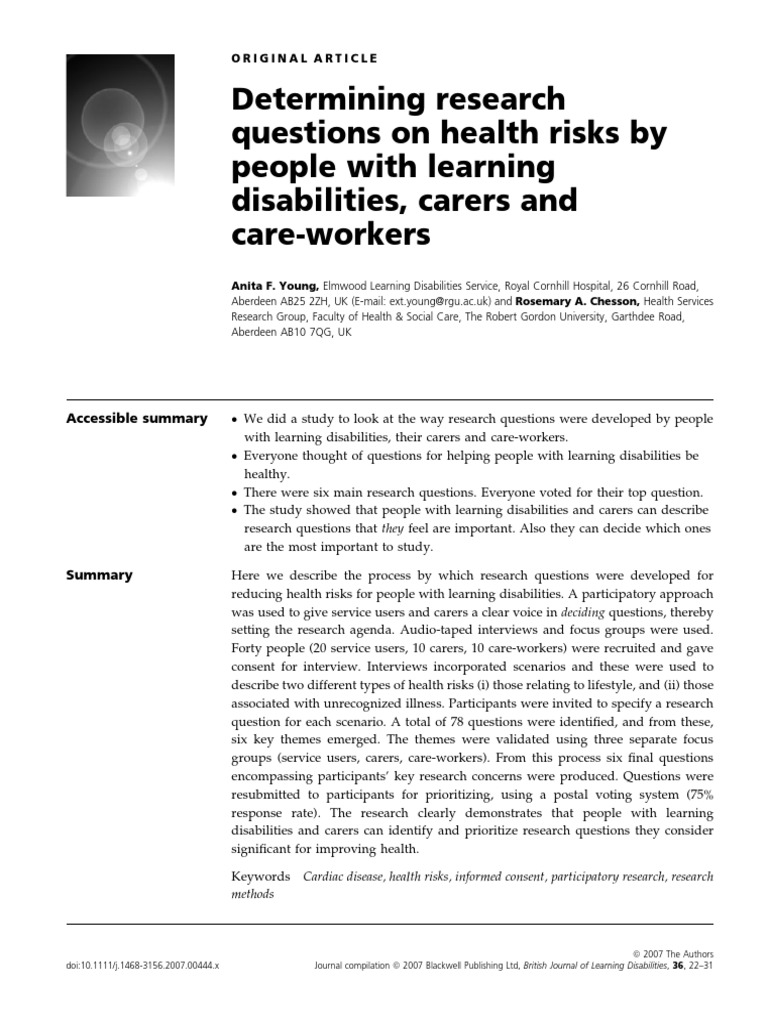 Health Research Questions for Disabilities | PDF | Caregiver | Focus Group