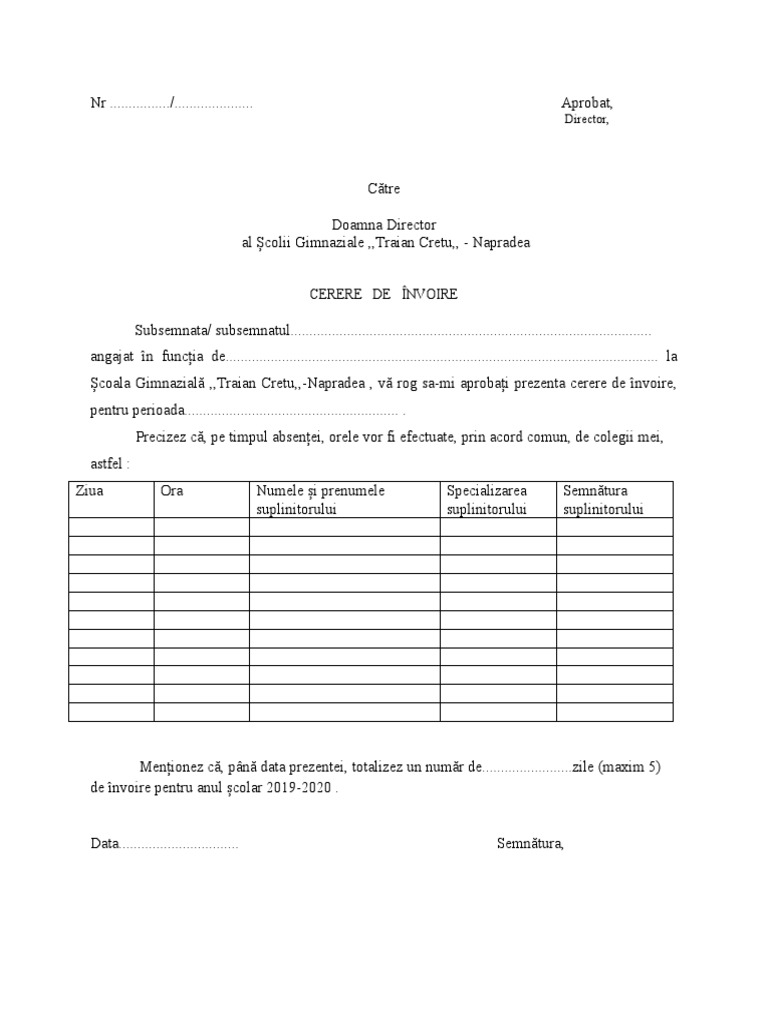 Cerere Invoire Colegiala | PDF