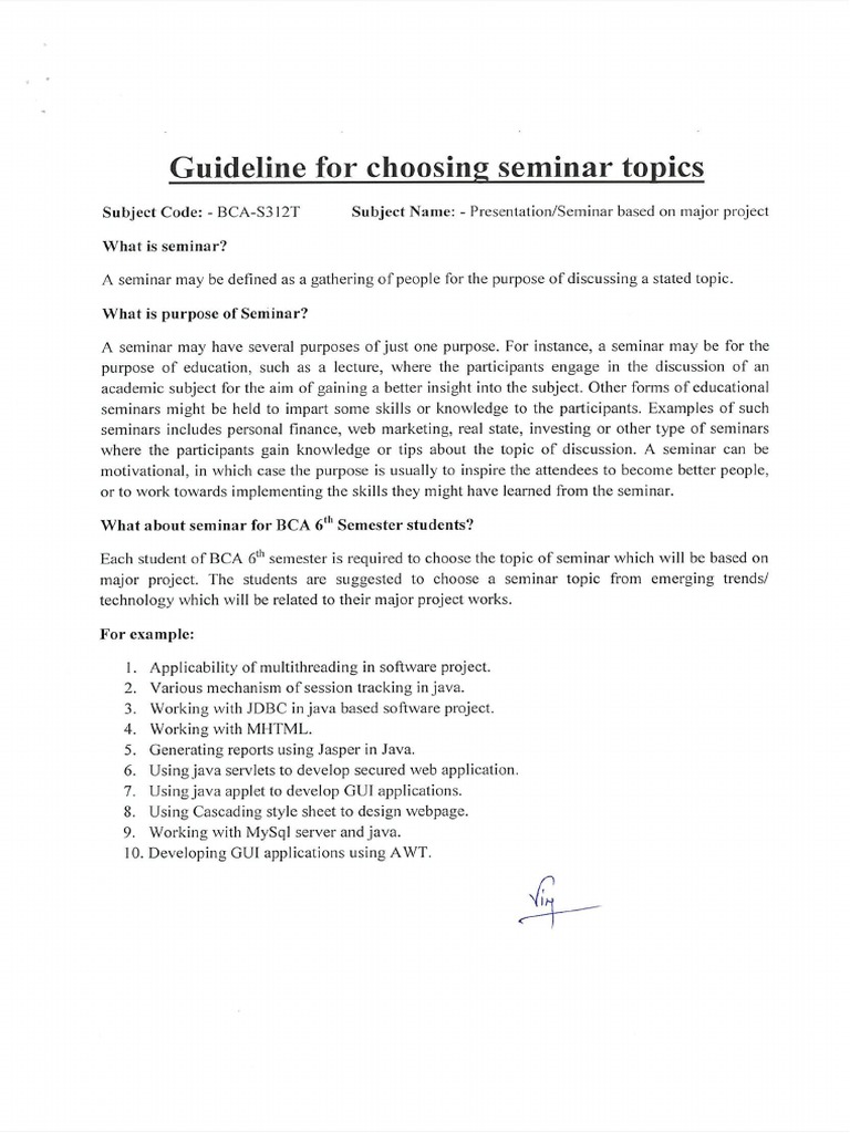 Presentation Guidelines For Seminar Report Major Project BCA S312T | PDF