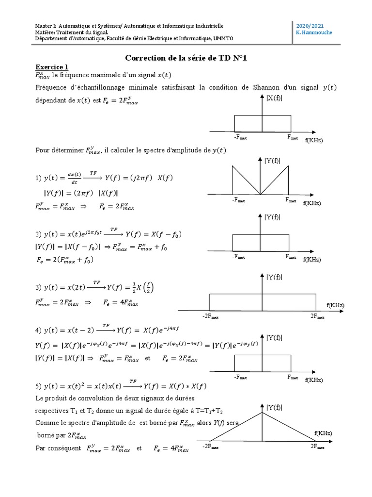 Exercices Corrigés de Traitement du Signal | PDF | Échantillonnage ...
